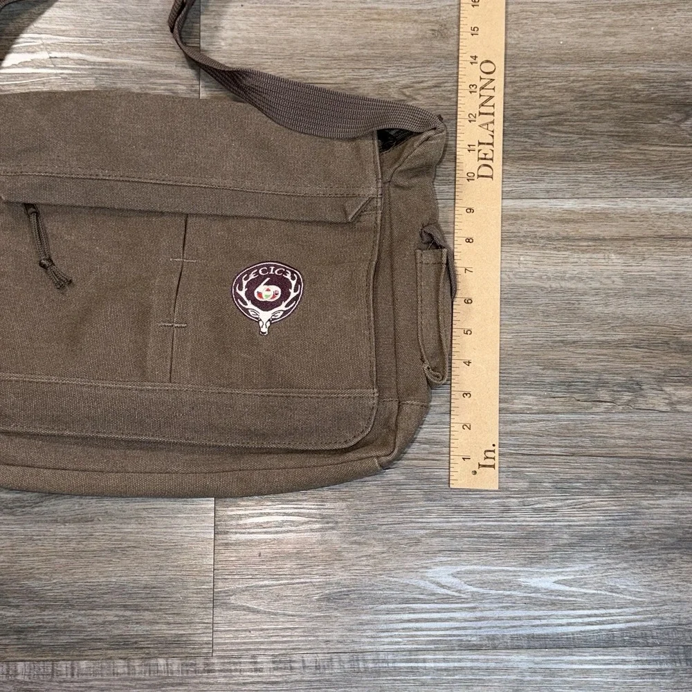 Brown Coffee-Themed Cotton Canvas Messenger Bag w/CIC Patch